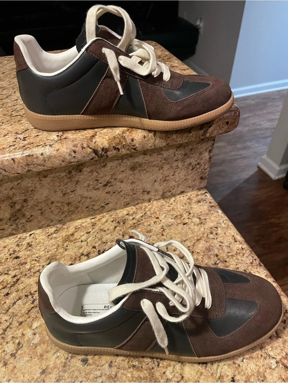 Maison Martin Margiela Brown & Black Suede Leather Sneakers with Cream Laces